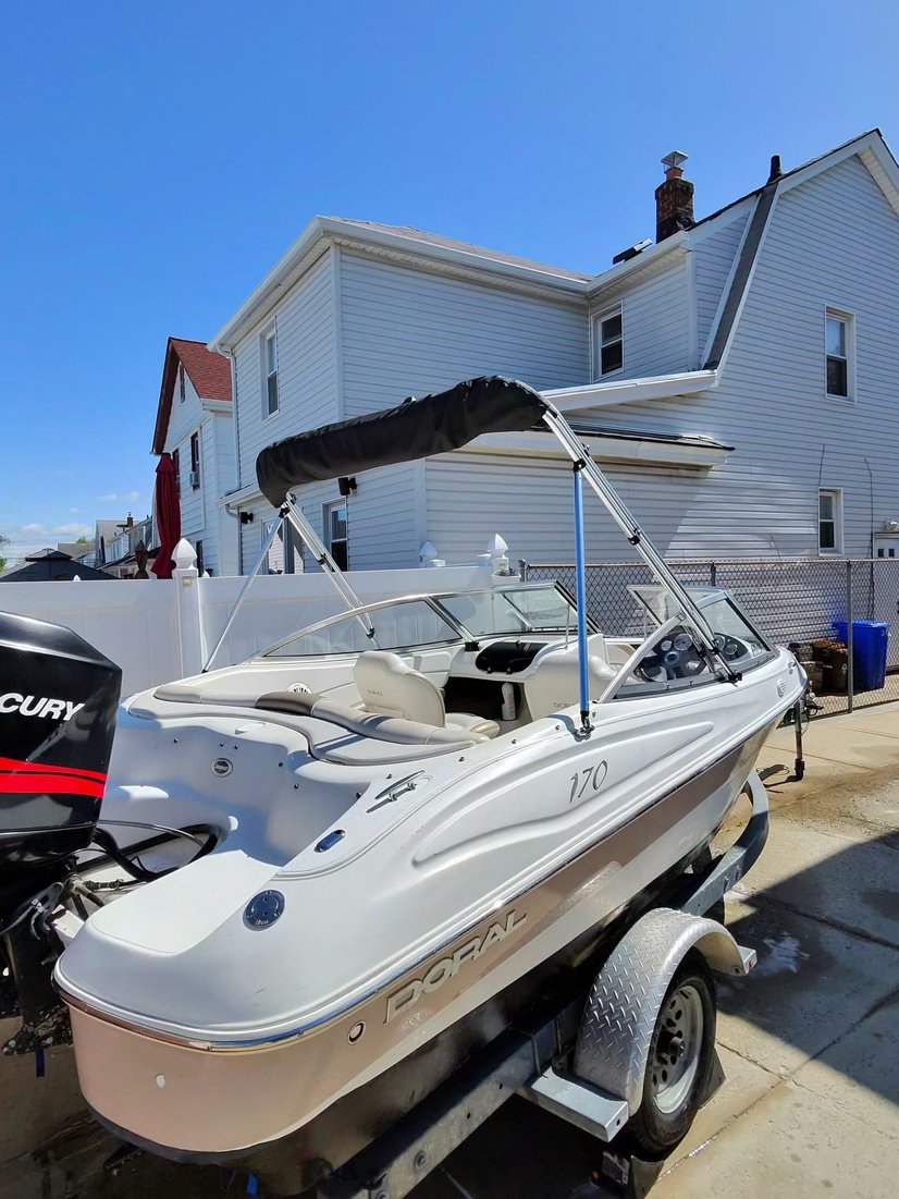 Bowrider boat on its trailer after detailing